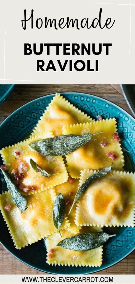 A simple, delicious recipe for homemade butternut squash ravioli from scratch! The roasted butternut squash filling and assembled ravioli can be made in advance. It’s way better than store-bought! Wonton Ravioli, Butternut Squash Ricotta, Squash And Ricotta, The Clever Carrot, Squash Ravioli, Brown Butter Sauce, Butternut Squash Ravioli, Homemade Ravioli, Ravioli Recipe