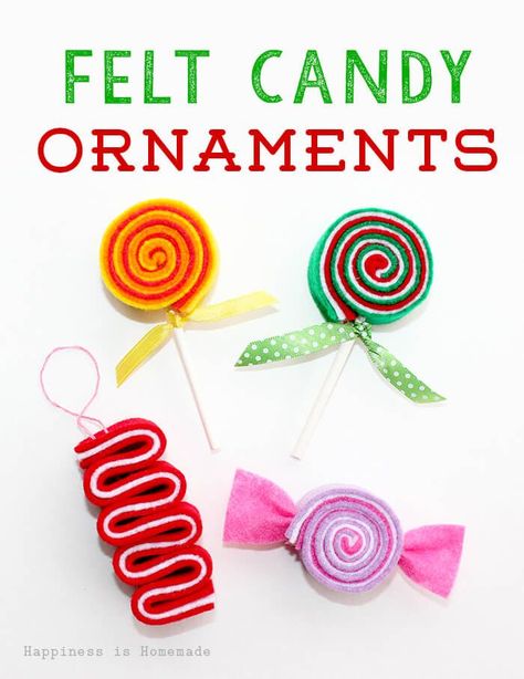 Felt Candy Ornaments, Felt Candy, Homemade Christmas Ornaments Diy, Candy Christmas Tree, Happiness Is Homemade, Felt Crafts Christmas, Candy Ornaments, Felt Christmas Decorations, Candy Christmas Decorations