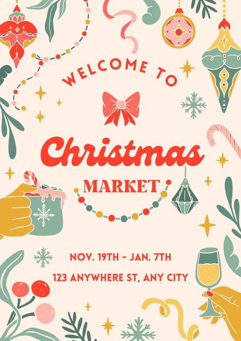 Christmas Market Canva template Poster #canva #template #christmas #market Christmas Fayre Poster, Christmas Bazaar Poster, Christmas Market Poster Design, Christmas Fair Poster, Winter Market Poster, Christmas Event Design, Poster Christmas Design, Christmas Market Poster, Holiday Marketing Design