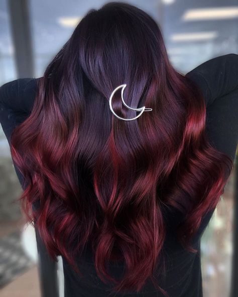 Dark red burgundy hair color Curled Prom Hair, Black Cherry Hair Color, Black Cherry Hair, Cherry Hair Colors, Cherry Red Hair, Wine Hair, Cherry Hair, Hair Color Unique, Cherry Color