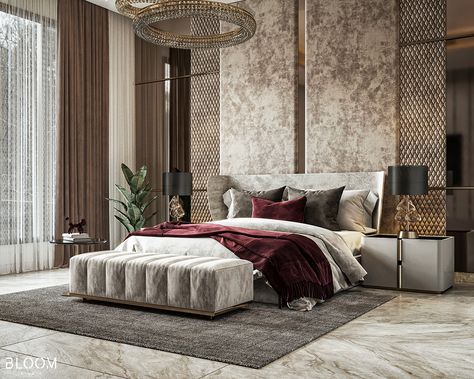 Luxury Master Bedroom Design | Behance Modern Lux Bedroom, Black Gold Bedroom Ideas, Lux Bedroom, Gold Bedroom Ideas, Black Gold Bedroom, Bedroom Ideas For Women, Gold Bedroom Decor, Stylish Bedroom Design, Luxe Bedroom