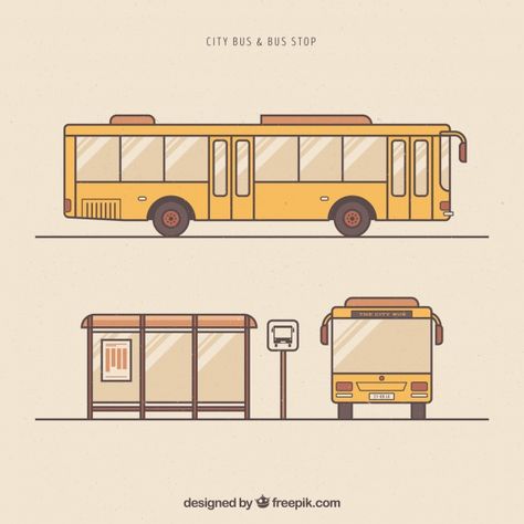 Bus Stop Drawing, School Bus Drawing, Bus Illustration, Bus Drawing, Bus Stop Design, Bus Cartoon, Side View Drawing, Bus Design, Bus Art