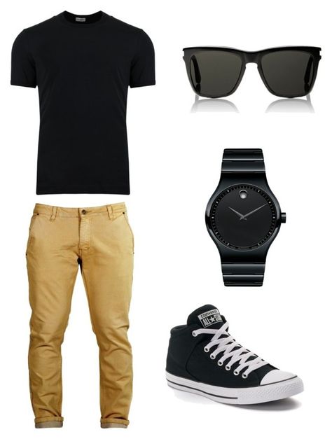 "Untitled #3" by shortyjbattes on Polyvore featuring Dolce&Gabbana, Converse, Yves Saint Laurent, Movado, men's fashion and menswear Converse With Shorts Men, Black T-shirt Men Outfit, Converse Chuck Taylor Outfit Men, Men’s Black T Shirt Outfit, Men’s Black Converse Outfit, Men’s Black Converse, Beige Hose, Tan Chinos, Teen Boy Fashion