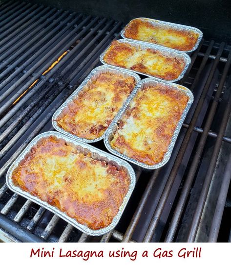 I’ve been addicted to my mom’s lasagna ever since I was knee-high to a grasshopper. Anita and I make my mom’s recipe often, though I admit we have changed it a bit over the years. And we sometimes even change up how we cook it. Usually, it’s baked in the oven. This time, we made two-person mini serving-sized portions and cooked them using a gas grill. Not only does cooking on the grill keep from heating up the house on a hot day, it also adds a little different flavor. Baking On A Grill, Gas Grilling Recipes, Reheating Lasagna, Camper Recipes, Gas Grill Recipes, How To Cook Lasagna, Mini Lasagna, Rv Cooking, Baked Items