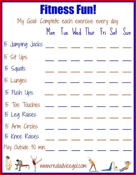 FREE Fun Fitness Printable that you can use as guide for doing daily workout Goal Charts, Pe Ideas, Printable Workouts, Exercise Plan, Fitness Fun, Fun Fitness, Family Fitness, Workout Chart, Fitness Challenge