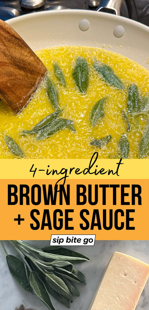 Brown Butter Sage Sauce with Butternut Squash Pasta and text overlay with Sip Bite Go logo Butter And Sage Ravioli, Sage And Brown Butter Ravioli, Pumpkin Gnocchi Brown Butter Sage, Brown Butter Sage Sauce Butternut Squash Ravioli, Butternut Ravioli With Sage Butter, Sage Butternut Squash Pasta, Butternut Squash Ravioli With Sage Sauce, Gnocchi Recipes Brown Butter, Butternut Squash Brown Butter Sage Pasta