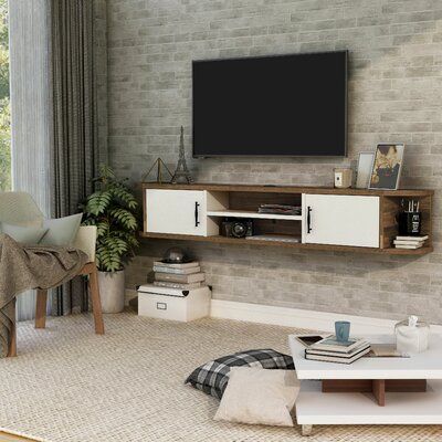 Floating Media Shelf, Floating Tv Console, Media Shelf, White Tv Stands, Floating Tv Stand, Floating Tv, Corner Fireplace, Wire Management, Tv Stands And Entertainment Centers