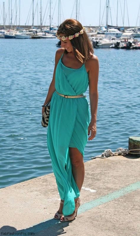 Turquoise maxi dress Bridesmaid Things, Zara Maxi Dress, Maxi Outfits, Aqua Dress, Summer Look, Summer Maxi Dress, Flower Crown, Summer Outfit, Passion For Fashion