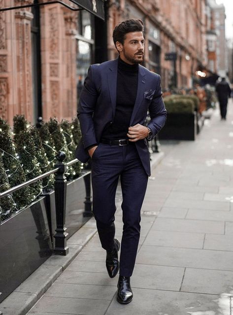 cocktail attire: navy blue suit with a black chelsea boots Dress With Chelsea Boots, Tan Brown Shoes, Tweed Wedding Suits, Black Suit Men, Casual Menswear, Suits Wedding, Checked Trousers, Navy Suit, Cocktail Attire