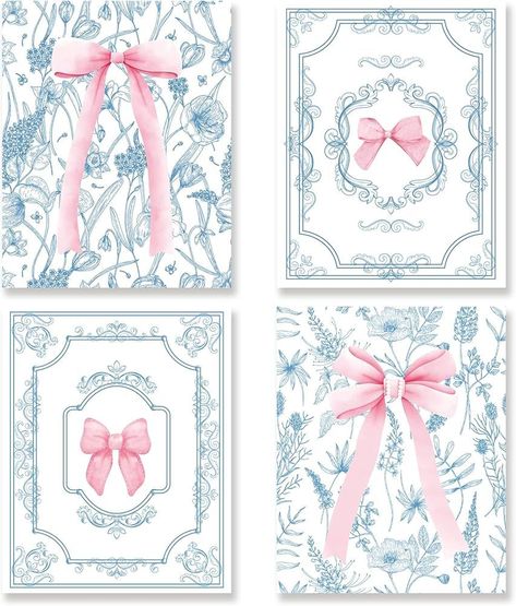 KSDUT Coquette Preppy Wall Decor Art Set of 4 - Trendy Chinoiserie Artwork Poster Prints Blue Flowers Pink Bows Wall Decor for Girls Dorm Grandmillennial Home Decorations - 8"x10" Unframed | Amazon (US) Poster Prints Blue, Chinoiserie Artwork, Chinoiserie Art Prints, Grandmillennial Home, Preppy Wall Decor, Chinoiserie Prints, Gold Bathroom Decor, Pink Dorm, Chinoiserie Art