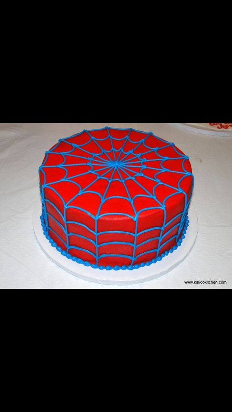 Blue and red spiderman spider web cake Spider Man Ice Cream Cake, Blue Spider Man Cake, Spidey Cake Diy, Small Spider Man Cake, Spider Man Smash Cake, Spiderman Second Birthday Party, Spider Man And Friends Cake, Easy Spider Man Cake, Spider Man 2nd Birthday