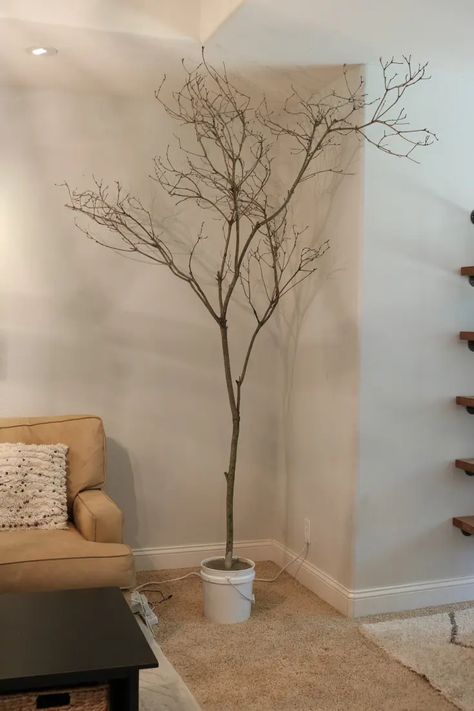 We'll take you along the process of making a DIY faux tree so you can make one on your own. Diy Potted Tree, Make Fake Tree Look Real, Diy Lighted Tree Branches, Artificial Trees Indoor Decor Diy, How To Make A Faux Tree, How To Make Fake Trees Diy, How To Make A Fake Tree, Potted Branches, Fake Tree Decor Living Room