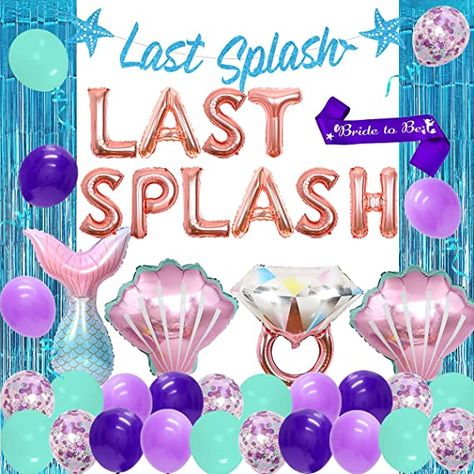 Final Splash Bachelorette, Last Splash Mermaid Bash Bachelorette, Under The Sea Bachelorette, Sea Theme Bridal Shower Ideas, Bachelorette Mermaid Theme, Shark Themed Bachelorette Party, Last Splash Bachelorette Party Decorations, Purple Bachelorette Party Ideas, Little Mermaid Bridal Shower Ideas