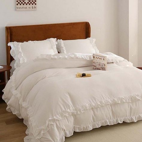 PRICES MAY VARY. Twin Set: Includes duvet cover X 1, pillow case X1 Zipper & Lace-up: The zipper closure ensures that the quilt inside the cover remains clean, and the four corner lace-up design can secure the quilt in place while you sleep. Comfortable Fabric: Our duvet cover set is made of high-quality materials, with a soft touch and breathable comfort, allowing you to sleep peacefully all night. Perfect Choice: Our duvet set features solid colors and ruffle designs that complement various in Cute Queen Comforter Sets, Cute Bedding Amazon, Bed Sets Queen, Bedroom Master Suite Comforter, White Queen Bedding, Antique Bedding Sets, Cute Bed Spreads Aesthetic, Cute Bedding Sets, Creme Comforter