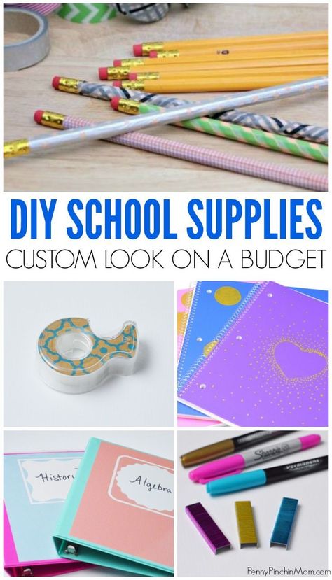 Back to School -- DIY school supplies!  Simple DIY ideas to turn boring school supplies into something pretty that your kids will love!  You don't need to be an artist to do these. If you can use a printer, scissors and a pencil, you can upcyle your school supplies into something fun and unique for your kids.    #backtoschool #schoolsupplies #SchoolDIY #DIYSupplies #upcycle Diy Back To School Supplies, Customized School Supplies, Escuela Diy, School Supplies Highschool, Personalized School Supplies, Diy Organizer, College Diy, Diy School, College School Supplies