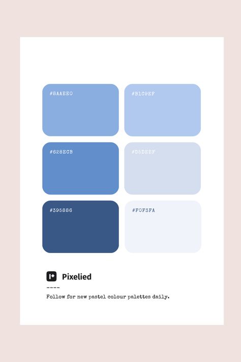 This blue pastel color palette transitions from soft, airy light blues to deeper, more vibrant shades. These cool tones evoke a sense of calm and serenity, perfect for creating tranquil and elegant designs in illustration, branding, typography, and web UI. Calm Color Combinations, Light Blue Combination Color, Cool Tone Color Palette Colour Schemes, Pretty Blue Color Palette, Blue Hex Color Palette, Soft Blue Palette, Pastel Blue Colour Palette, Soft Color Palette Pastel, Blue Pastel Color Palette