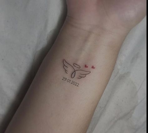 Tattoos Honoring Grandparents, Small Angle Wings Tattoos, No Worries Tattoo, Abuelo Tattoo, Miscarried Tattoo Ideas Small, Tattoos For Passed Grandparents, Remeberance Tattoos, Wing Tattoo Ideas, Misscarage Tattoo Ideas