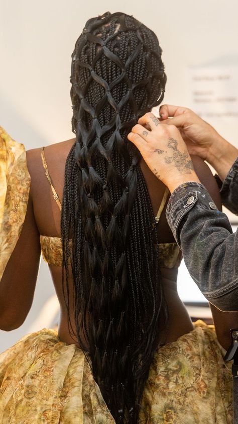 Fashion Hair Styles Model, Lattice Braid Hairstyles, Black Royal Hairstyles, Diamond Part Braids, Intricate Braids Black, 6 Braid Hairstyles, Editorial Braids Black Women, Decorated Hairstyles, Spiderweb Braids