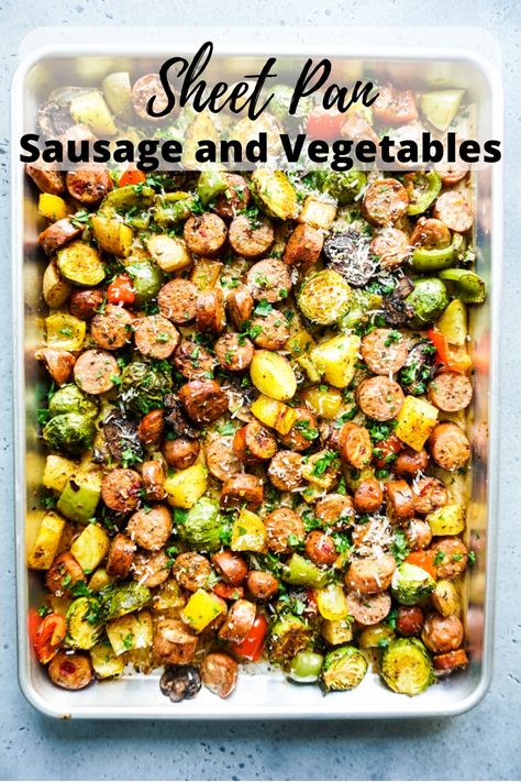 Sheet Pan Sausage And Veggies, Pan Sausage And Veggies, Veggies Roasted, Sausage And Vegetables, Sheet Pan Sausage, Sausage And Veggies, Cooking Curry, Sheet Pan Dinners Recipes, Dinner Meal Prep