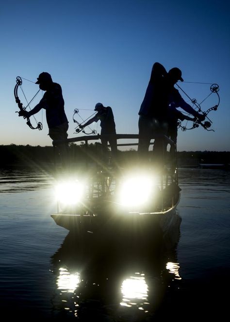 Rough Company: Inside the World's Biggest Bowfishing Tournament | Outdoor Life Bowfishing Boat, Sling Bow, Bow Fishing, Drop Shot Rig, Person Photography, Gull Lake, Fishing 101, Dream Things, Pike Fishing