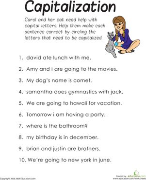 Believe it or not, all sentences share something in common: they all begin with a capital letter! In this worksheet your child will practice his capitalization skills by reading through each sentence and circling all of the letters that should be capitalized. Download free worksheet Capitalization Worksheets 2nd Grade, Capitalization Worksheets 1st Grade, Capital Letters Worksheet Grade 2, Capitalize Worksheet, Capitalisation Worksheet, Teaching Capitalization, Writing Capital Letters Worksheet, Capitalization Activities, Capitalization And Punctuation Worksheet