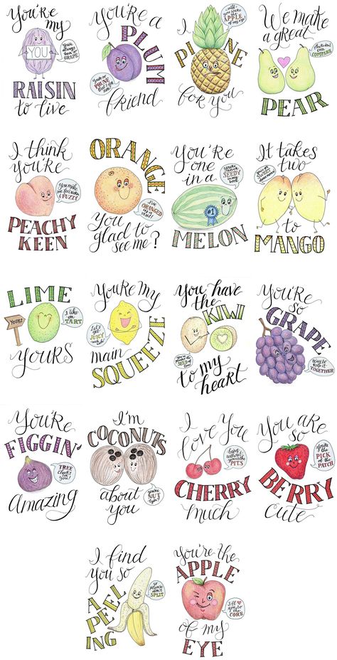 Flower Puns, Fruit Quotes, Kids Lunch Box Notes, Fruit Puns, Cheesy Valentine, Valentines Puns, Punny Cards, Lunch Notes, Cute Puns