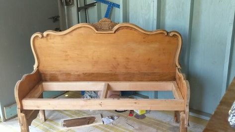 Diy Headboard Bench Ideas, Headboard Into Bench Diy, Headboard To Bench Diy, How To Make A Bench Out Of A Headboard, Bench Made From Headboard, Bench Ideas Indoor, Headboard Bench Diy, Bench From Headboard, Headboard To Bench