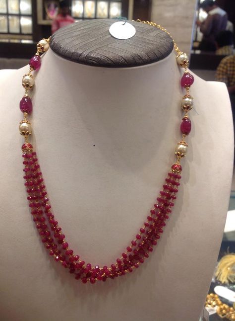 multi string ruby chain – boutiquedesignerjewellery.com Pearl And Ruby Beads Mala, Rubies Jewelry Necklaces Beads, Ruby Beads Jewellery Indian, Ruby Beads Necklace Designs, Ruby Beads Jewellery, Beads Jewellery Indian, Ruby Chains, Beads Jewellery Designs, Ruby Necklace Designs