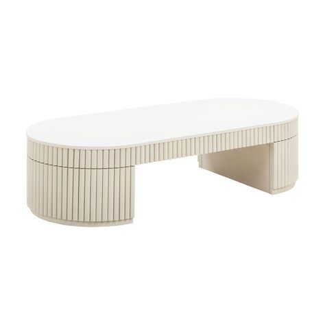 Azure Oval Cream Wood Fluted Pillar Leg Coffee Table by World Market Outdoor Table Decor, Oval Coffee Table, Tov Furniture, Stone Coffee Table, Ceramic Pieces, Oval Coffee Tables, Oak Coffee Table, Coffee Cocktails, Coffee And Cocktail Tables