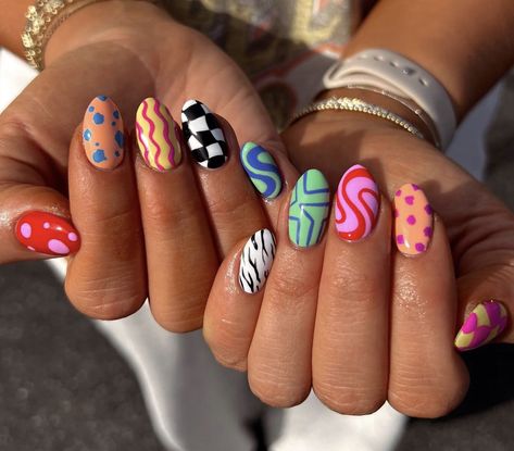 Multicoloured Nails, Country Acrylic Nails, Hawaii Nails, Preppy Nails, Nails Now, Summery Nails, July Nails, Nail Jewelry, Hand Paint