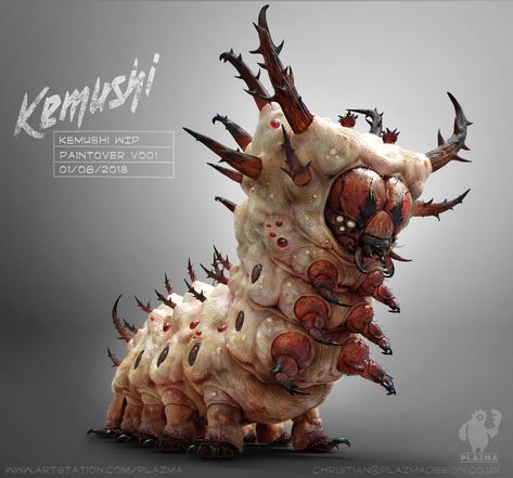 ArtStation - Kemushi, Christian Johnson Caterpillar Monster, Sam King, Blood Bowl, Creepy Crawlies, Monster Design, Creature Concept Art, Creature Concept, Arte Horror, Creature Design