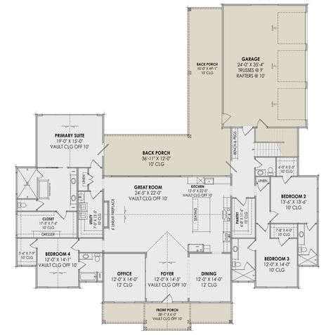 Modern Farmhouse Plan: 3,641 Square Feet, 4 Bedrooms, 4.5 Bathrooms - 7983-00111 4 Bedroom With Office House Plans, Bedroom With Office, Multigenerational House Plans, Multigenerational House, Office House, Weekly Diary, 4 Bedroom House Plans, Lake House Plans, Blue Prints