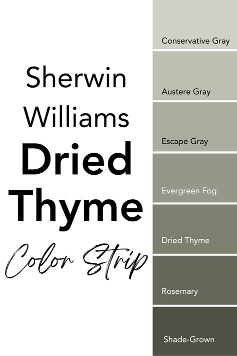 Dried Thyme, SW 6186, is one of Sherwin Williams hottest green colors right now. It is a great color on cabinets and home exteriors, and is an amazing accent wall shade in living rooms, bedrooms, and bathrooms. Sherwin Williams Shades Of Green, Valspar Green Cabinets, Sw 6186 Dried Thyme, Green Bathroom Cabinet Colors, Sw Dried Thyme Bathroom, Wherein Williams Dried Thyme, She Twin Williams Dried Thyme, Dried Thyme Sherwin Williams Bathroom, Paint Color Accent Wall