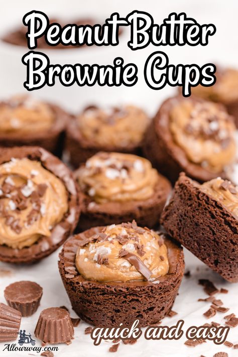 Creamy peanut butter filling in a chocolate fudge brownie cupcake. This is a Reeses cup lovers dream come true in brownie form. Desserts Peanut Butter, Peanut Butter Brownie, Brownie Cups, Butter Brownies, Brownie Cupcakes, Fudge Brownie, Chocolate Curls, Peanut Butter Filling, Peanut Butter Brownies