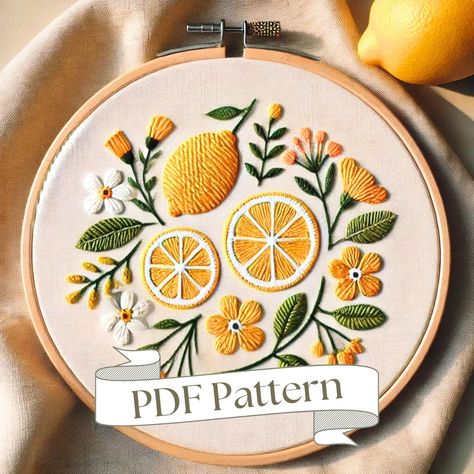 This is a hand embroidery pattern meant for all skill levels. Get to work right after receiving your instant download!  Whole Shop Bundle (260+ Patterns): https://theunraveledthreads.etsy.com/listing/1735215929/whole-shop-bundle-hand-embroidery Food Mini Bundle: https://theunraveledthreads.etsy.com/listing/1768987517/mini-bundle-fruit-hand-embroidery *Please note: This does not include a stitching guide. This is a traceable pattern only. See photo section for example of PDF downloads.  This patt Italian Embroidery Patterns, Embroidery Orange Fruit, Lemon Embroidery Pattern, Fruit Embroidery Patterns, Citrus Embroidery, Embroidery Design Easy, Lemon Embroidery, Pdf Pattern Embroidery, Food Embroidery