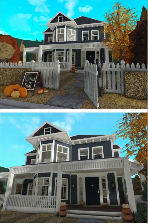 Big Bloxburg House Exterior, Build Ideas For Bloxburg, Cozy Two Story House, 1 Story Fall House Bloxburg, Bloxburg House Extior Ideas, Cottage In Bloxburg, Bloxburg House Layouts 2 Story Fall, Bloxburg House Layouts 2 Story Fall Cozy, Bloxburg Autumn House Layouts 2 Story