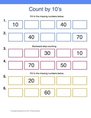 Worksheet | Count by 10's | Practice forward and backward skip counting by 10's. Count By Tens Worksheet, Skip Counting By 10's Worksheet, Backward Counting Worksheets 1-10, Count By 10s Worksheet, Counting By Tens Worksheet, Math Activities Preschool Counting, Skip Counting By 10, Skip Counting By 10s, Number Words Worksheets