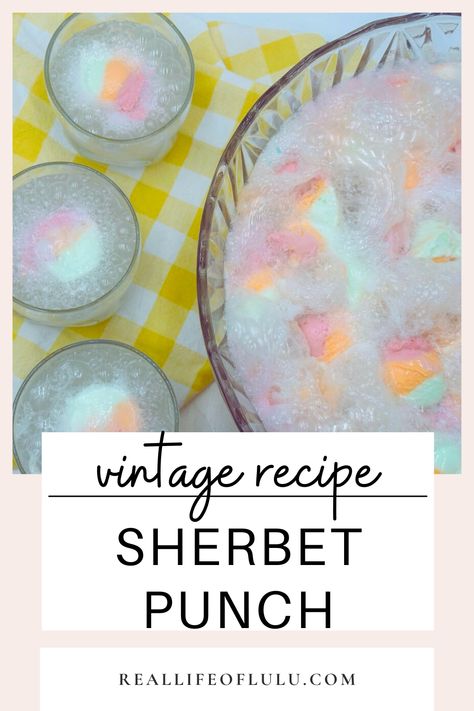 This vibrant Sherbet Punch combines the creamy sweetness of sherbet ice cream with the fizzy kick of lemon-lime soda for a refreshing treat. Simply scoop the sherbet into a punch bowl, top with soda, and serve with a ladle for a crowd-pleasing drink. It's a great birthday party drink, holiday party drink, or Halloween party drink. Boozy Sherbet Punch, Pineapple Sherbet Punch, Sherbet Punch Recipes Non Alcoholic, Ice Cream Punch Recipes, Punch With Sherbet, Classic Punch Recipe, Rainbow Sherbet Punch, Wedding Punch Recipes, Ice Cream Punch