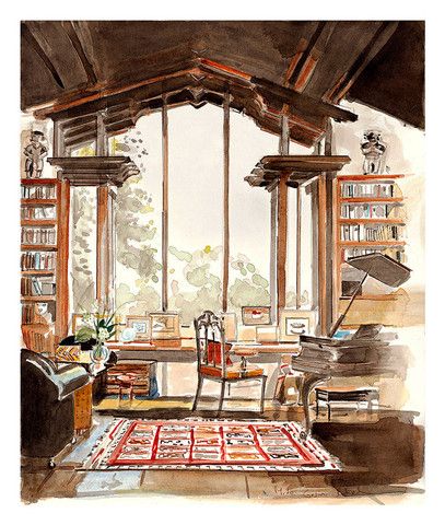 Paul Wiseman // Mita Corsini Bland Tiger Flower, Interior Design Sketches, Interior Sketch, Interior Illustration, Flower Studio, Interior Rendering, Lukisan Cat Air, Art Prints For Sale, Interior Art