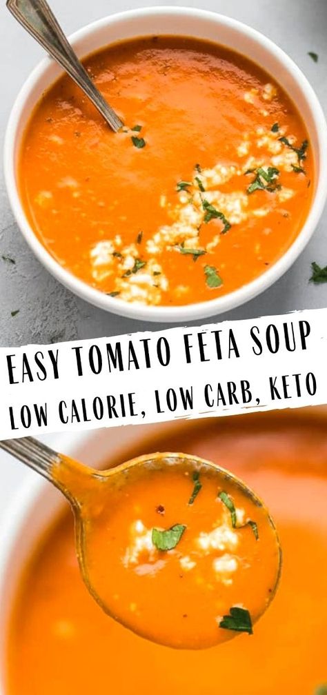 Tomato Soup Low Carb, Low Calorie Creamy Tomato Soup, Low Calorie Meals Easy Dinners, Healthy Low Calorie Meals Clean Eating, Fall Low Calorie Soup, Keto Homemade Tomato Soup, Low Calorie Hearty Soups, Low Calorie Keto Dinner Recipes, Low Calorie Broth Based Soup