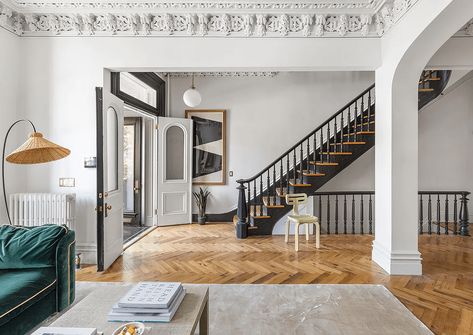 Fort Greene Brownstone With Hot Tub Asks $5.85 Million | Brownstoner Brownstone Parlor Floor, Brownstone Staircase, Brownstone Entryway, Organized Entryway, Brownstone Interiors, Wood Floor Repair, Brownstone Homes, Wooden Ideas, Bluestone Patio