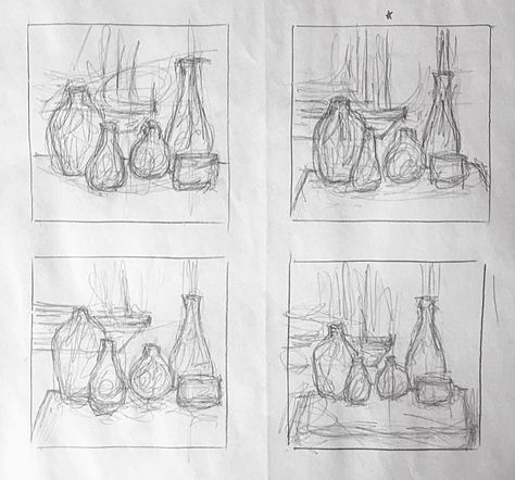 thumbnail gestures of a still life Gesture Drawing Still Life, Gesture Drawing Objects, Gesture Drawings, Still Life Sketch, Basic Sketching, Thumbnail Sketches, Observational Drawing, Drawing Lesson, Inspiration Painting