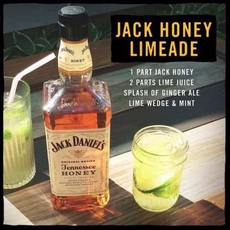 Jack meets lime meets summertime. Mix together 1 part Jack Honey, 2 parts lime juice, and a splash of ginger ale. Garnish with a lime wedge and mint, then sit back and enjoy. Jack Daniels Drinks, Whisky Jack Daniels, Whiskey Drinks Recipes, Whisky Jack, Jack Daniels Honey, Liquor Drinks, Boozy Drinks, Whiskey Drinks, Mixed Drinks Recipes