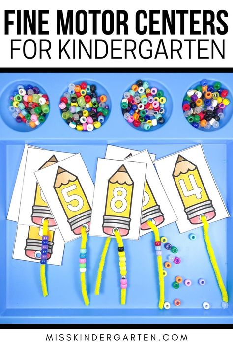 A pencil-themed bead lacing activity Fine Motor Centers, Task Cards Kindergarten, Centers For Kindergarten, Preschool Fine Motor Activities, Homeschool Preschool Activities, Prek Classroom, Preschool Fine Motor, Kindergarten Centers, Task Boxes