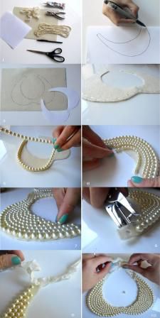 Personalized necklace Ideas, Craft Ideas on Personalized necklace Peter Pan Collars Diy, Kalung Choker, Detail Couture, Diy Fashion Projects, Collars Diy, Diy Collier, Pearls Diy, Beaded Collar, Fashion Project