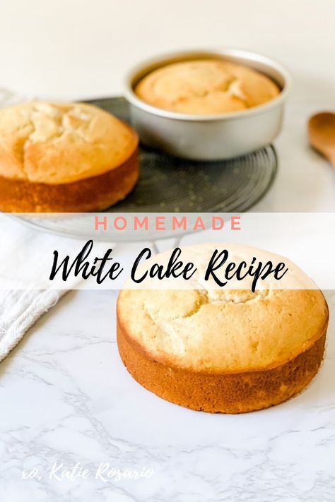 Learn how to make this perfectly moist white cake recipe.  Did you know the main difference between vanilla cake and white cake? Technically, both cakes are vanilla, but the main difference is that vanilla cake uses whole eggs or egg yolks while white cake uses egg whites.  White cake is a great recipe to have… Cakes With Egg Whites, Healthy White Cake, Egg White Cake Recipe, 8 Inch Vanilla Cake Recipe, Egg White Cake, Moist White Cake Recipe, Perfect White Cake Recipe, Fluffy White Cake, Homemade White Cakes