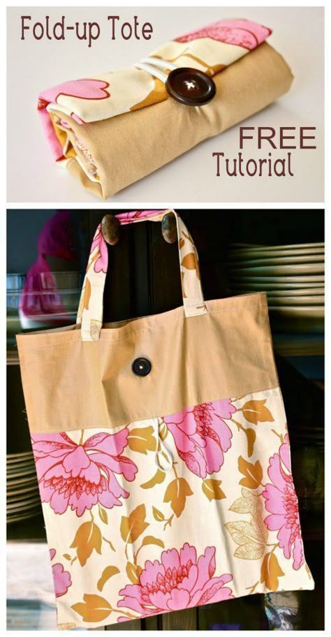 The designer of this tutorial on how to make her Fold-Up Tote Bag has been very kind and given us all her tutorial for FREE. She even shows you the best way to fold-up her tote bag so it’s small and easy to carry. This is a simple project for a beginner sewer with the … Grocery Bag Pattern, Pochette Portable, Sewing Tutorials Bags, Folding Shopping Bags, Sac Tote Bag, Bag Sewing Pattern, Sac Diy, Grocery Tote Bag, Bag Pattern Free