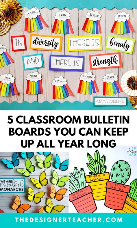 Need classroom bulletin board ideas? These evergreen bulletin boards can stay up all year long! Positive Classroom Bulletin Boards, Bulletin Boards That Can Stay Up All Year, Bulletin Board Theme Ideas, Student Support Bulletin Board, Bullent Boards Ideas August, 4th Grade Bulletin Board Ideas Hallway, Personal Bulletin Board Ideas, Second Semester Bulletin Boards, Small Bulletin Board Ideas Classroom