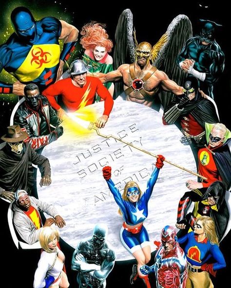 The Justice Society Of America by Alex Ross! #JSA #Justiceleague #DCcomics Dc Comics Poster, Justice Society, Justice Society Of America, Dc Art, Justice League Of America, Alex Ross, Arte Dc Comics, Dc Comics Characters, Batman Vs