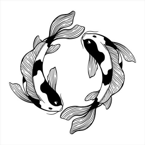 Circle koi fish with sketch or hand draw... | Premium Vector #Freepik #vector #pattern #business #abstract #water Black Koi Fish, Tato Ikan Koi, Fish Outline, Fish Sketch, Coy Fish, Koi Carp Fish, Koi Fish Drawing, Ikan Koi, Fish Coloring Page